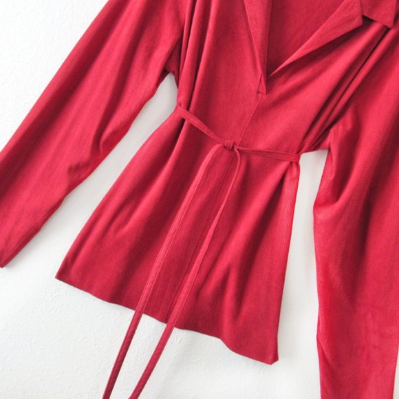 Max Studio Berry Red Faux Suede Long Sleeve Top with Matching Sash - Size XL - Picture 3 of 6